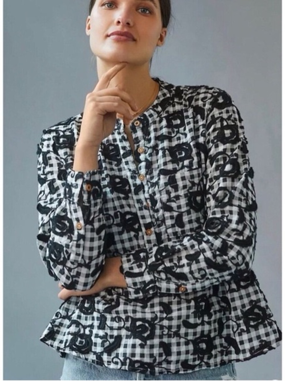 Anthropologie Pilcro The Whitney Trapeze Button Down Embroidered Blouse